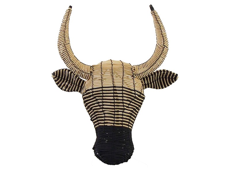 Small Rope Bull Head Wall Hanging Black and Beige Small Rope Bull Head Wall Hanging Black and Beige